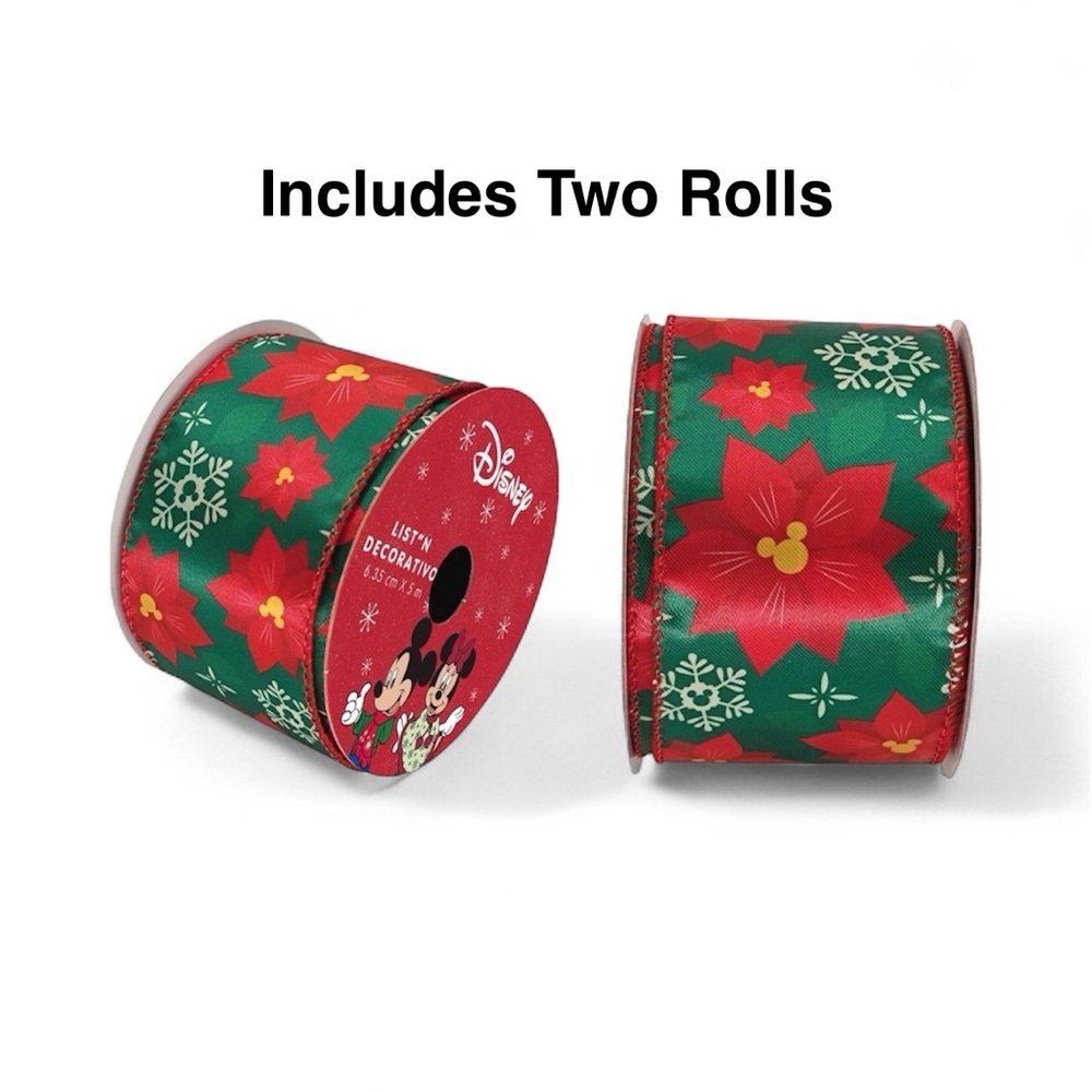 Christmas Disney Decoration Holiday Fabric Ribbon Mickey Mouse Poinsettia